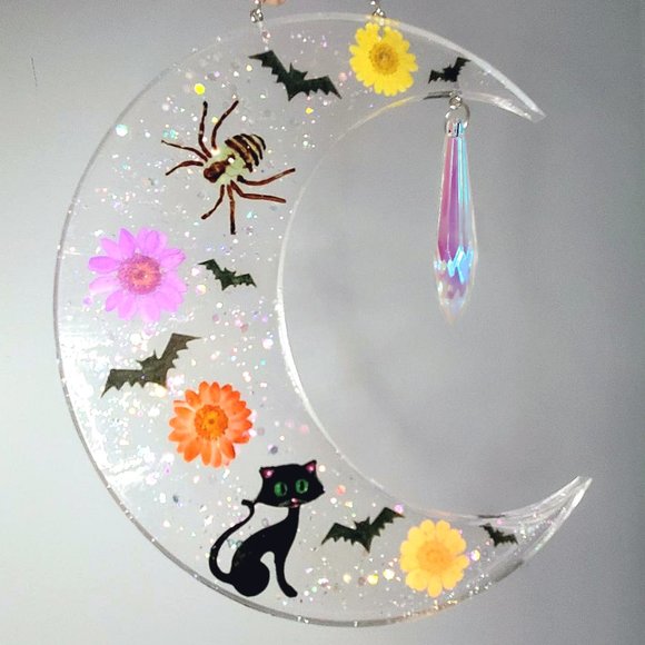 Large Halloween Moon/Spider/Bats/Cat/Flowers